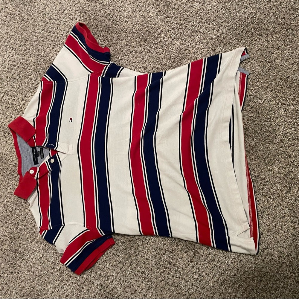 Tommy Hilfiger Red and White Striped Polo
